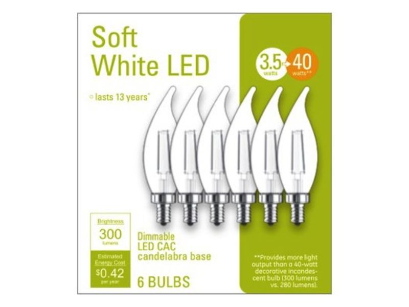 258521 4W Candelabra Base LED Deco Light Bulb, Soft White - Pack of 6