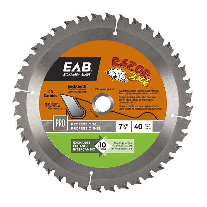 259857 7.25 In. X 40 Tooth Circular Saw Blade, Pack Of 10