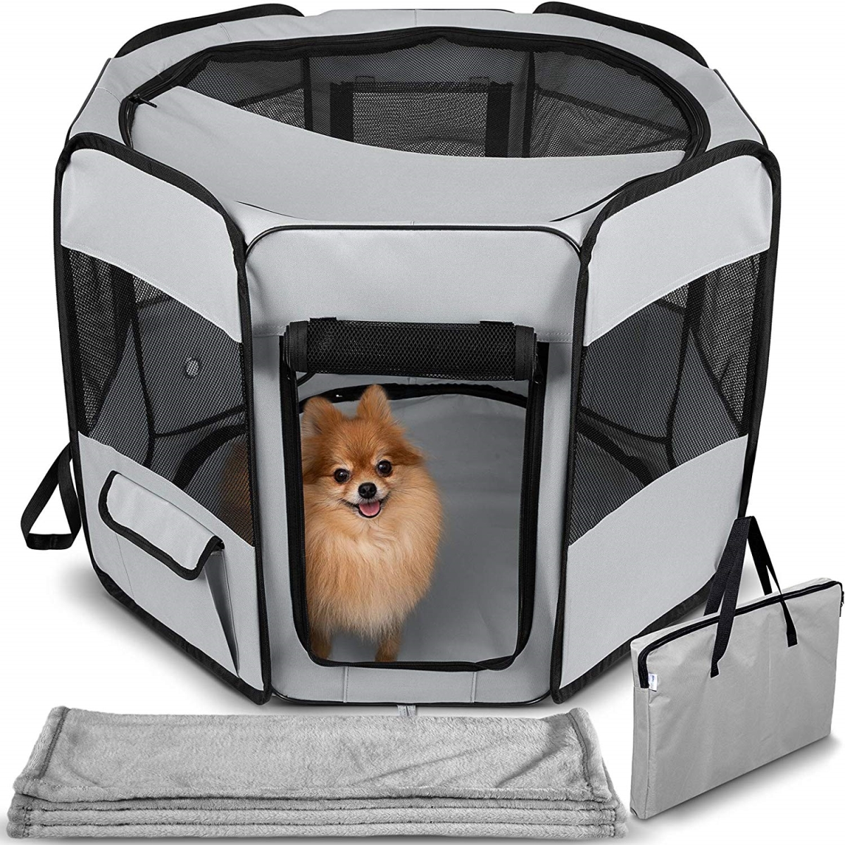 260021 Portable Dog Playpen With Blanket, Gray