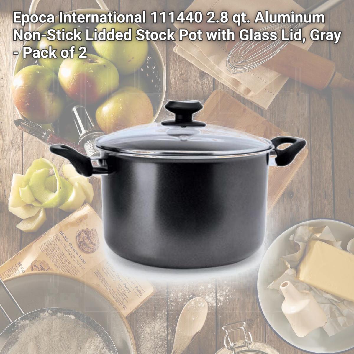 Picture of Epoca International 111440 2.8 qt. Aluminum Non-Stick Lidded Stock Pot with Glass Lid, Gray - Pack of 2