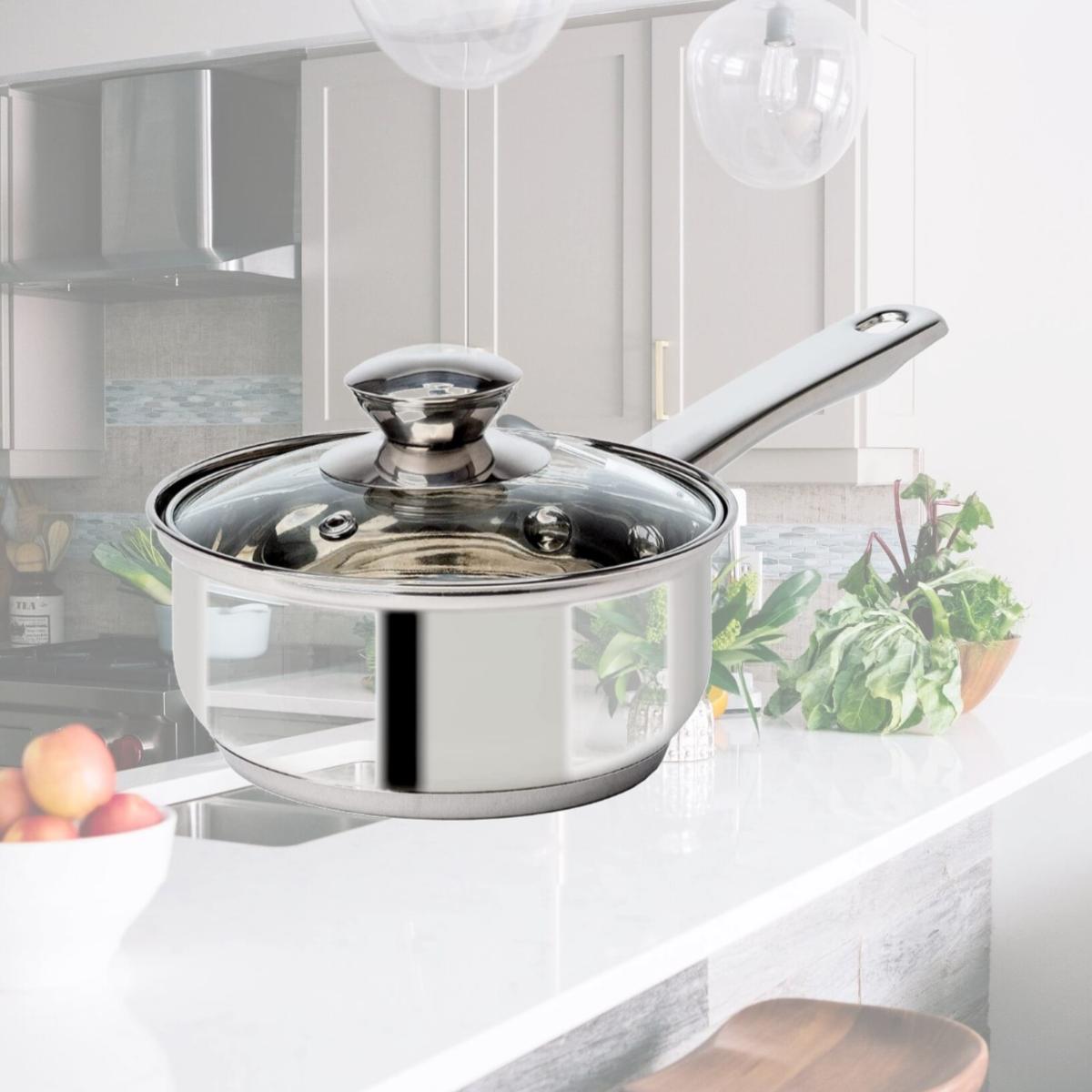 Picture of Epoca International 111423 1 qt. Stainless Steel Saucepan with Glass Lid, Silver