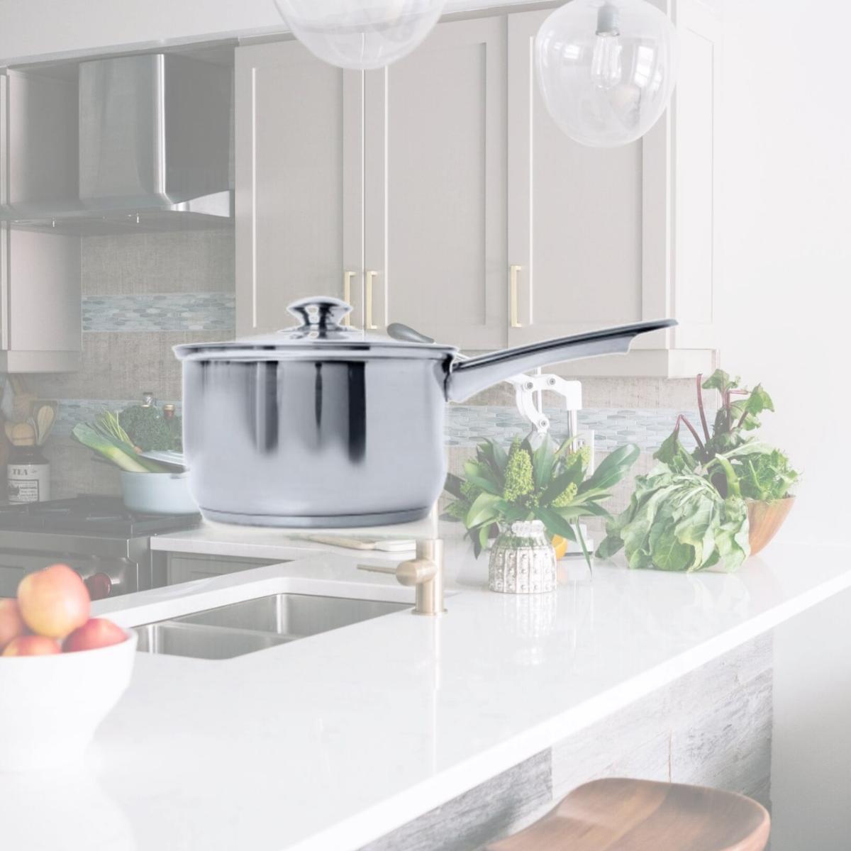 Picture of Epoca International 111425 3 qt. Stainless Steel Saucepan with Glass Lid, Silver