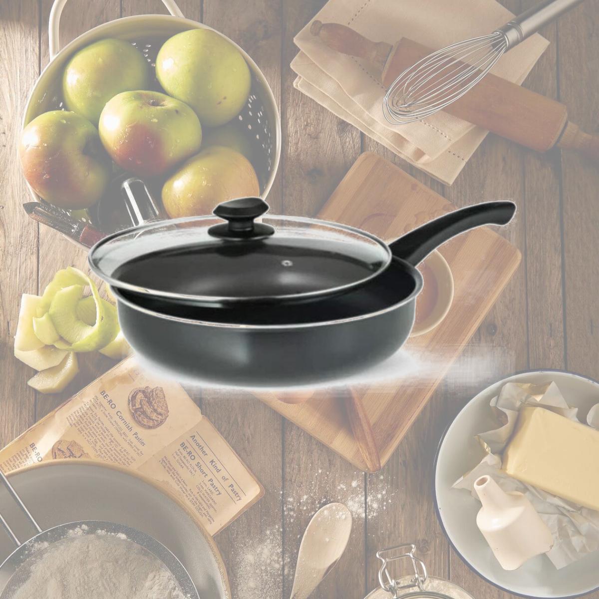 Picture of Epoca International 111417 4.5 qt. Aluminum Non-Stick Deep Saute Pan & Glass Lid with Lift Knob, Gray
