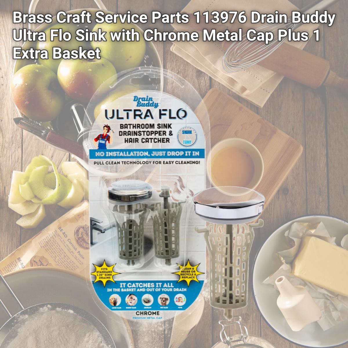 Picture of Brass Craft Service Parts 113976 Drain Buddy Ultra Flo Sink with Chrome Metal Cap Plus 1 Extra Basket