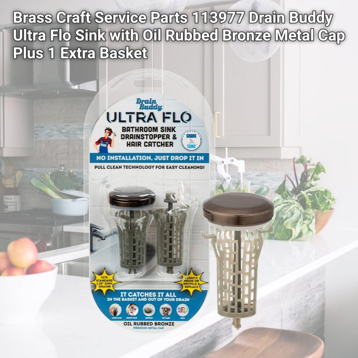 Picture of Brass Craft Service Parts 113977 Drain Buddy Ultra Flo Sink with Oil Rubbed Bronze Metal Cap Plus 1 Extra Basket