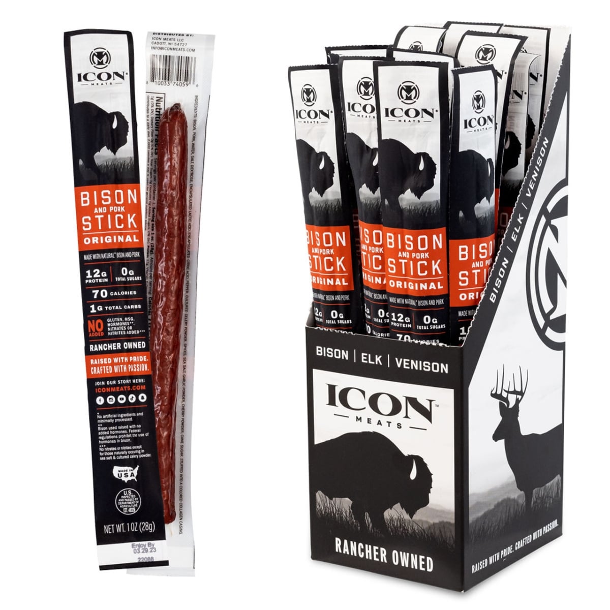 Midwest Distribution 129162 Icon 4 oz BBQ Honey Bison Stick Case of 6 - Pack of 4