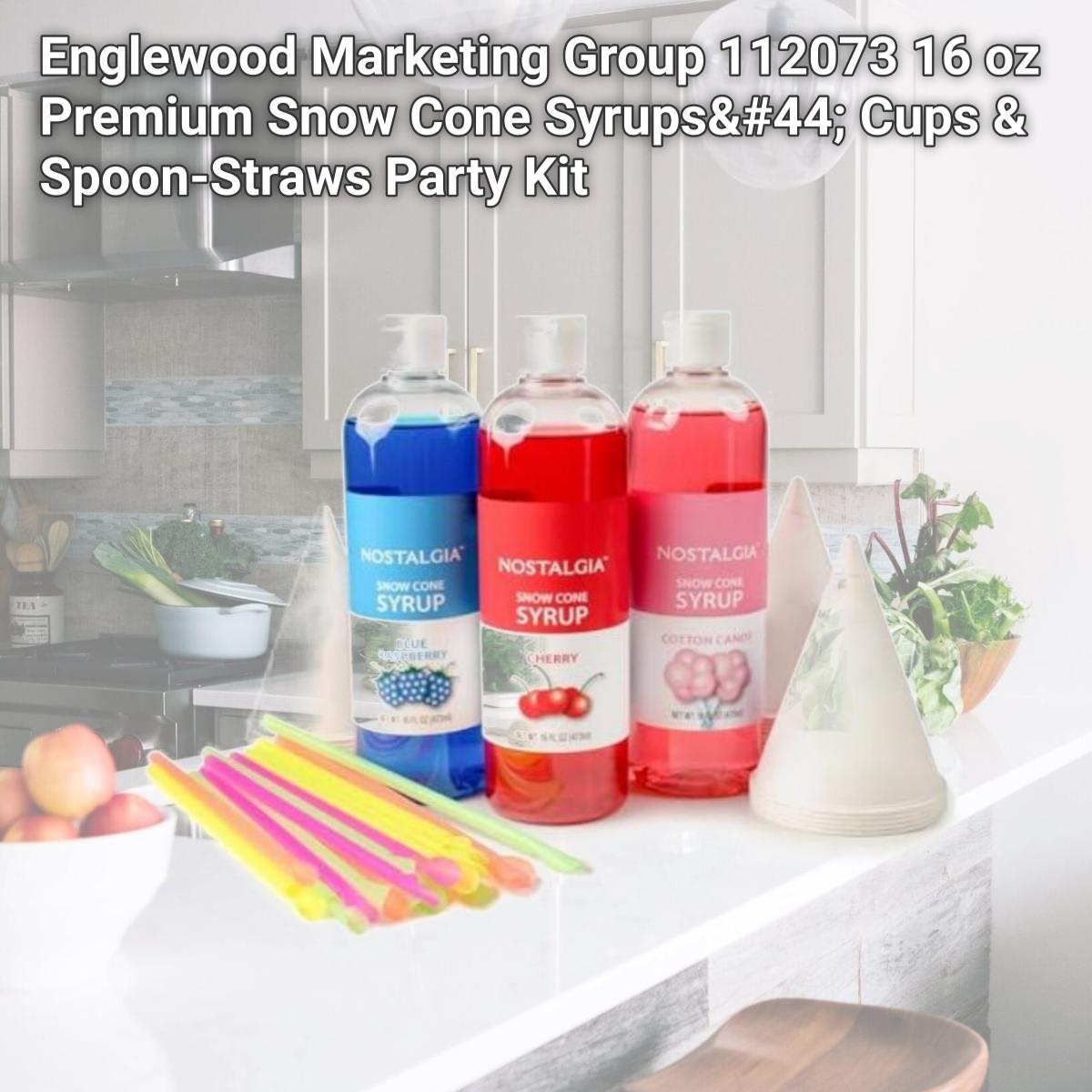 Picture of Englewood Marketing Group 112073 16 oz Premium Snow Cone Syrups, Cups & Spoon-Straws Party Kit