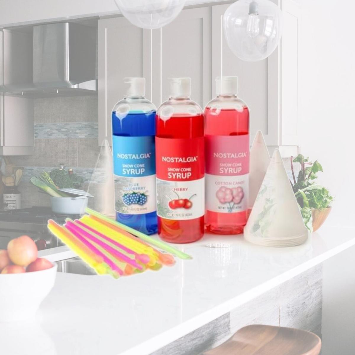 Picture of Englewood Marketing Group 112073 16 oz Premium Snow Cone Syrups, Cups & Spoon-Straws Party Kit