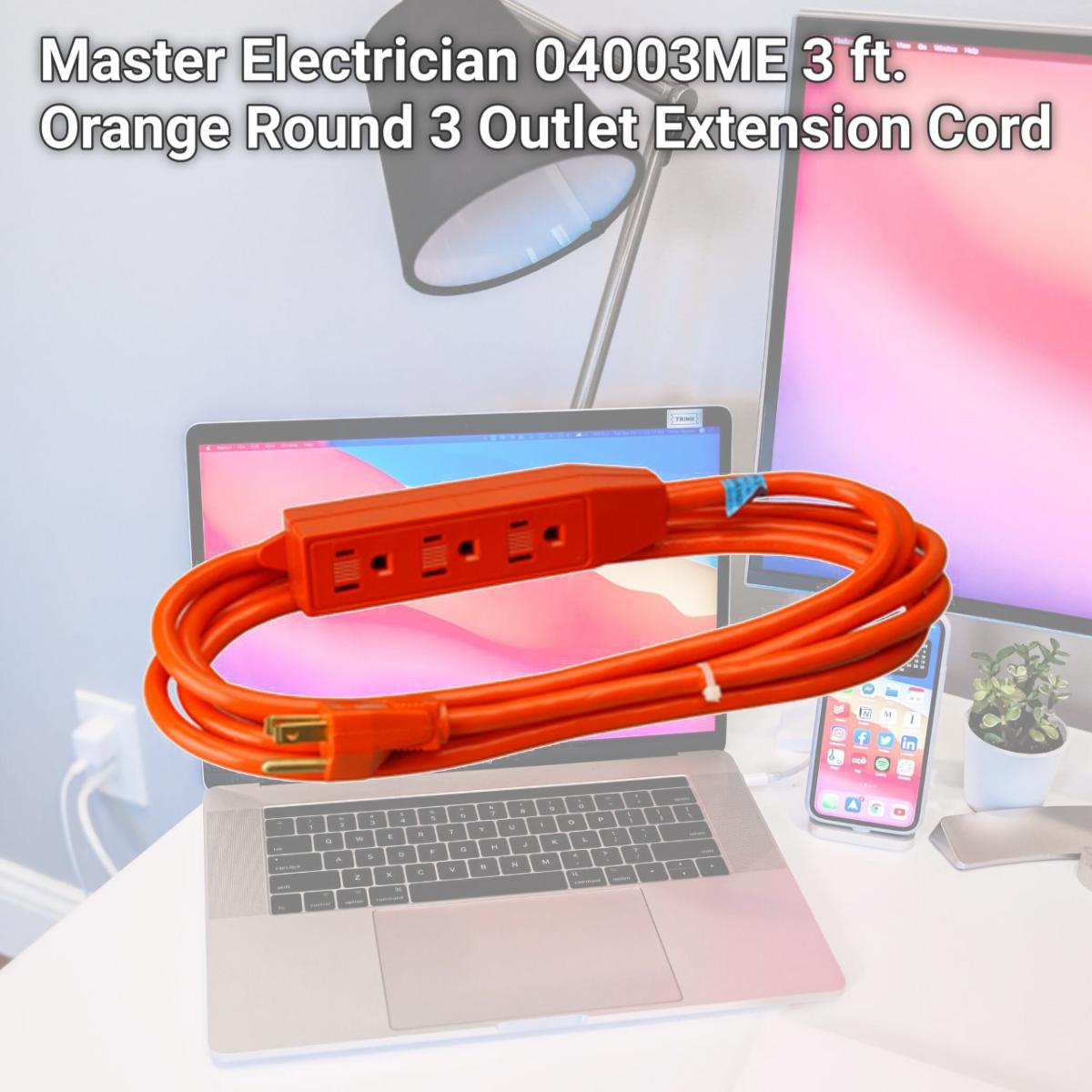 Picture of Master Electrician 04003ME 3 ft. Orange Round 3 Outlet Extension Cord