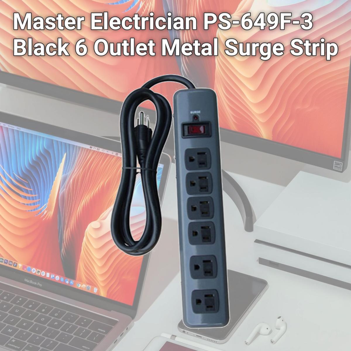Picture of Master Electrician PS-649F-3 Black 6 Outlet Metal Surge Strip