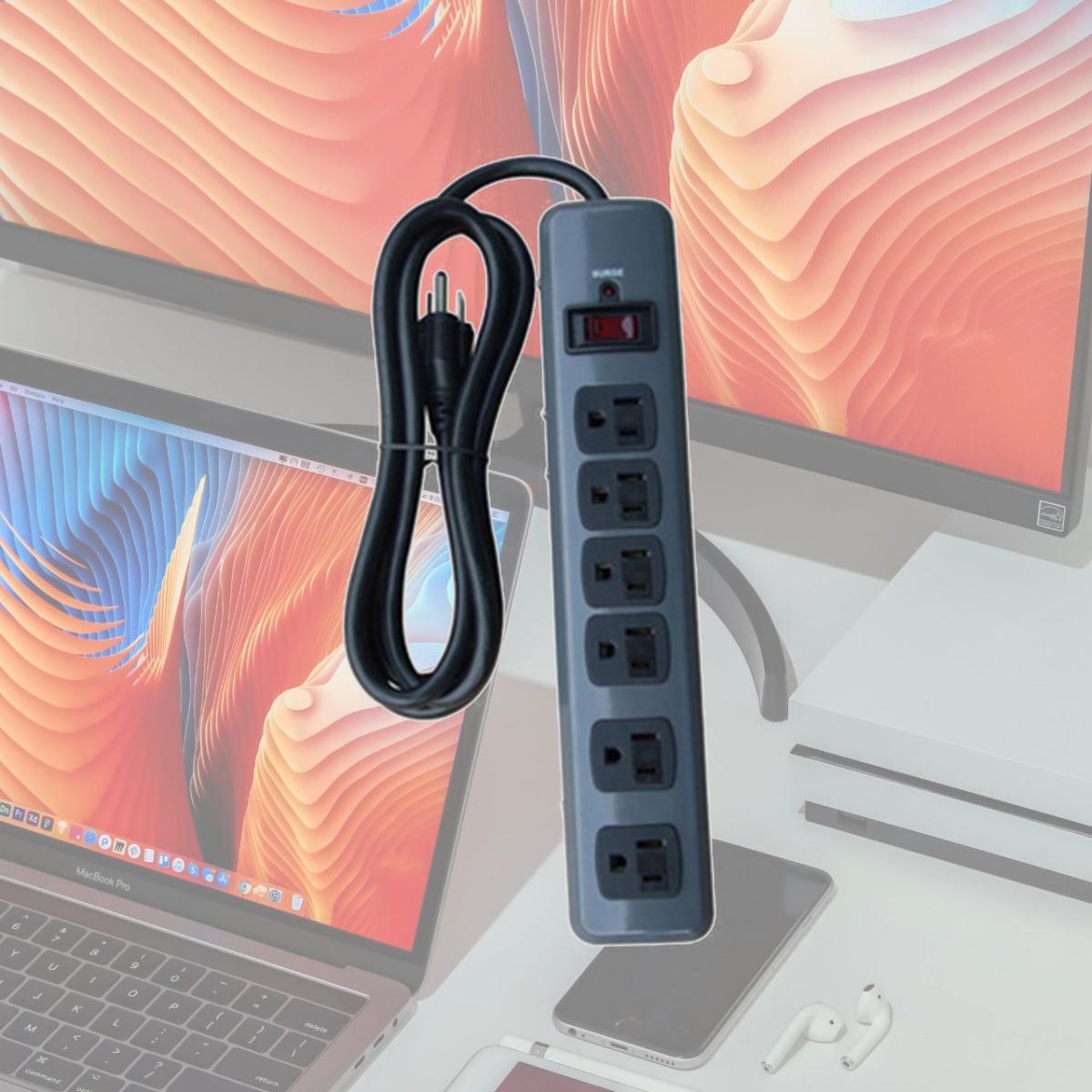 Picture of Master Electrician PS-649F-3 Black 6 Outlet Metal Surge Strip