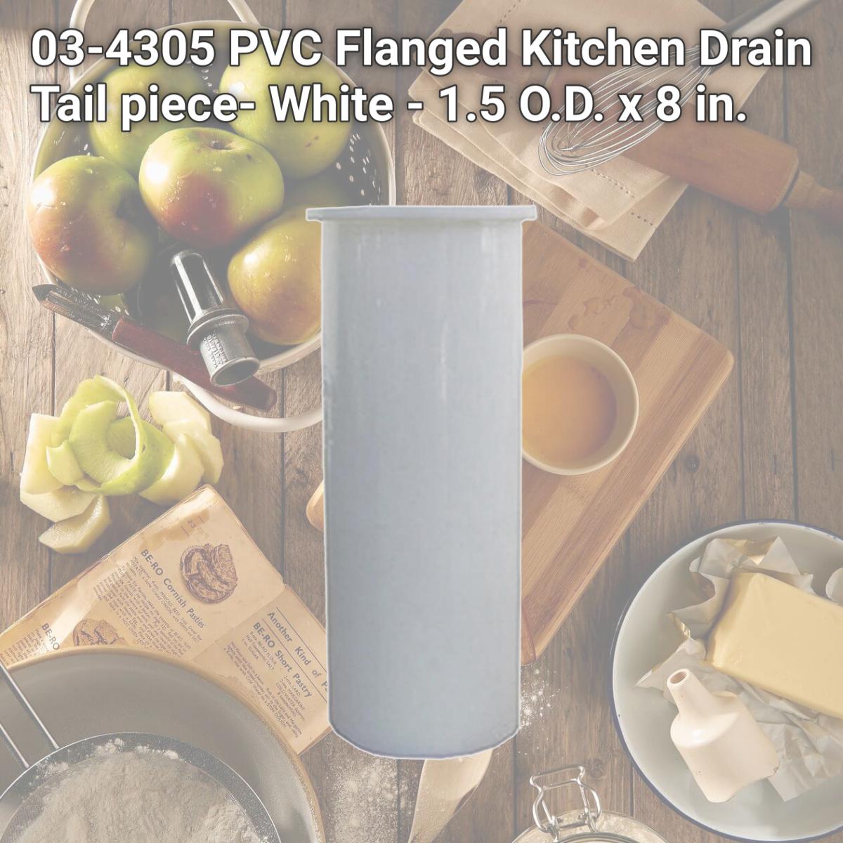 Picture of Larsen Supply 03-4305 PVC Flanged Kitchen Drain Tail piece- White - 1.5 O.D. x 8 in.
