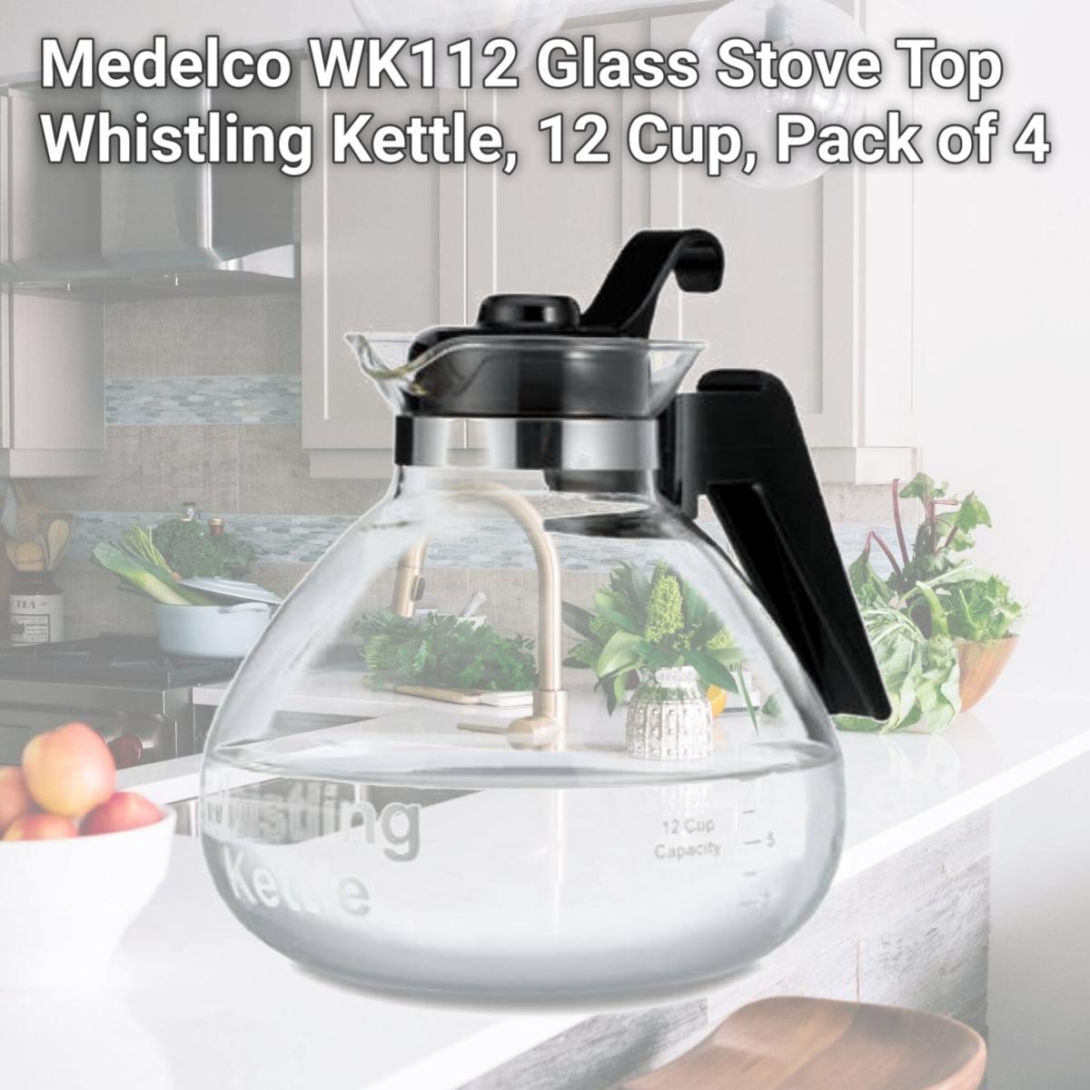 Picture of Medelco WK112 Glass Stove Top Whistling Kettle, 12 Cup, Pack of 4