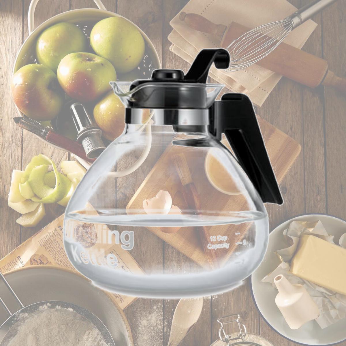 Picture of Medelco WK112 Glass Stove Top Whistling Kettle, 12 Cup, Pack of 4