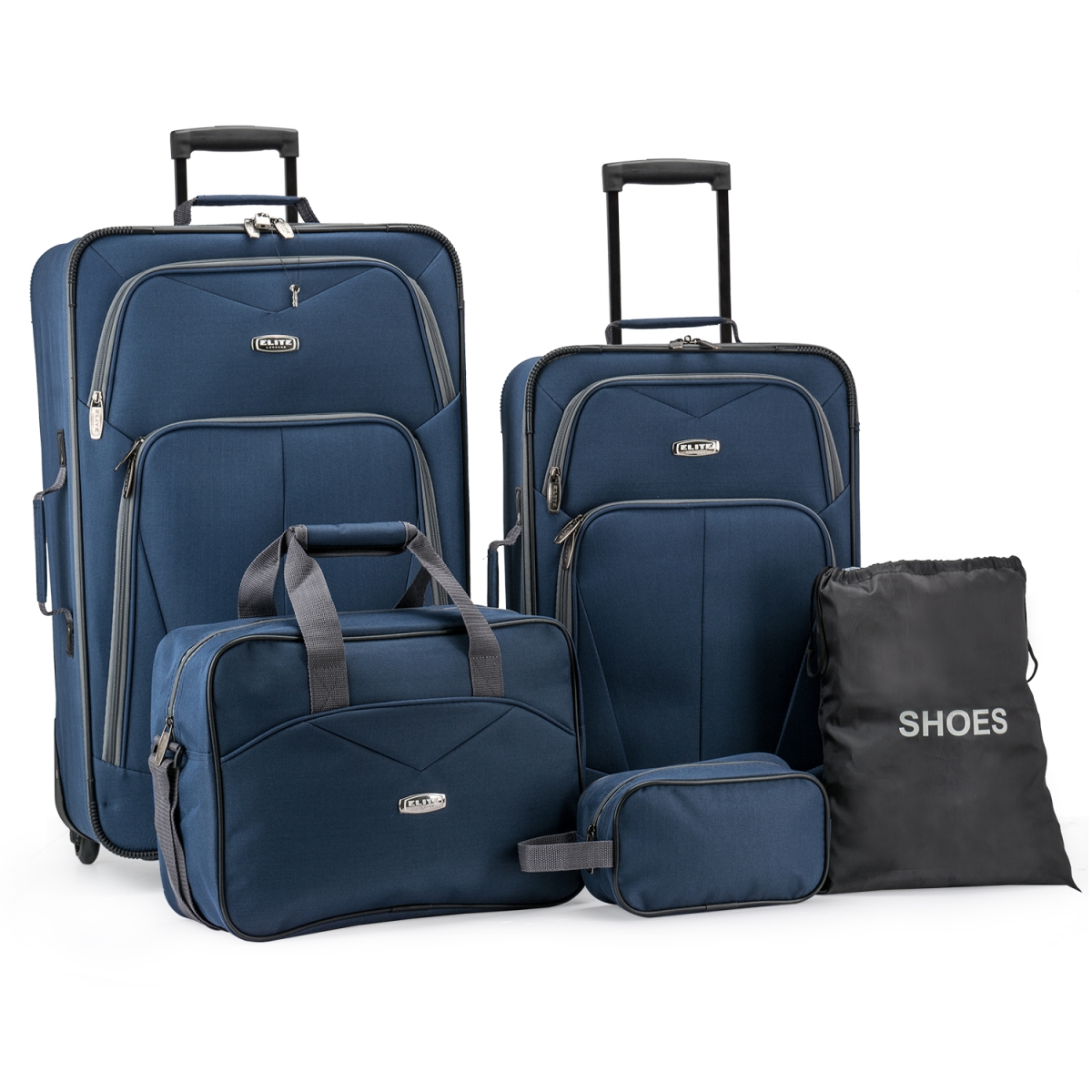 El08094n Whitfield 5 Piece Softside Lightweight Rolling Luggage Set, Navy