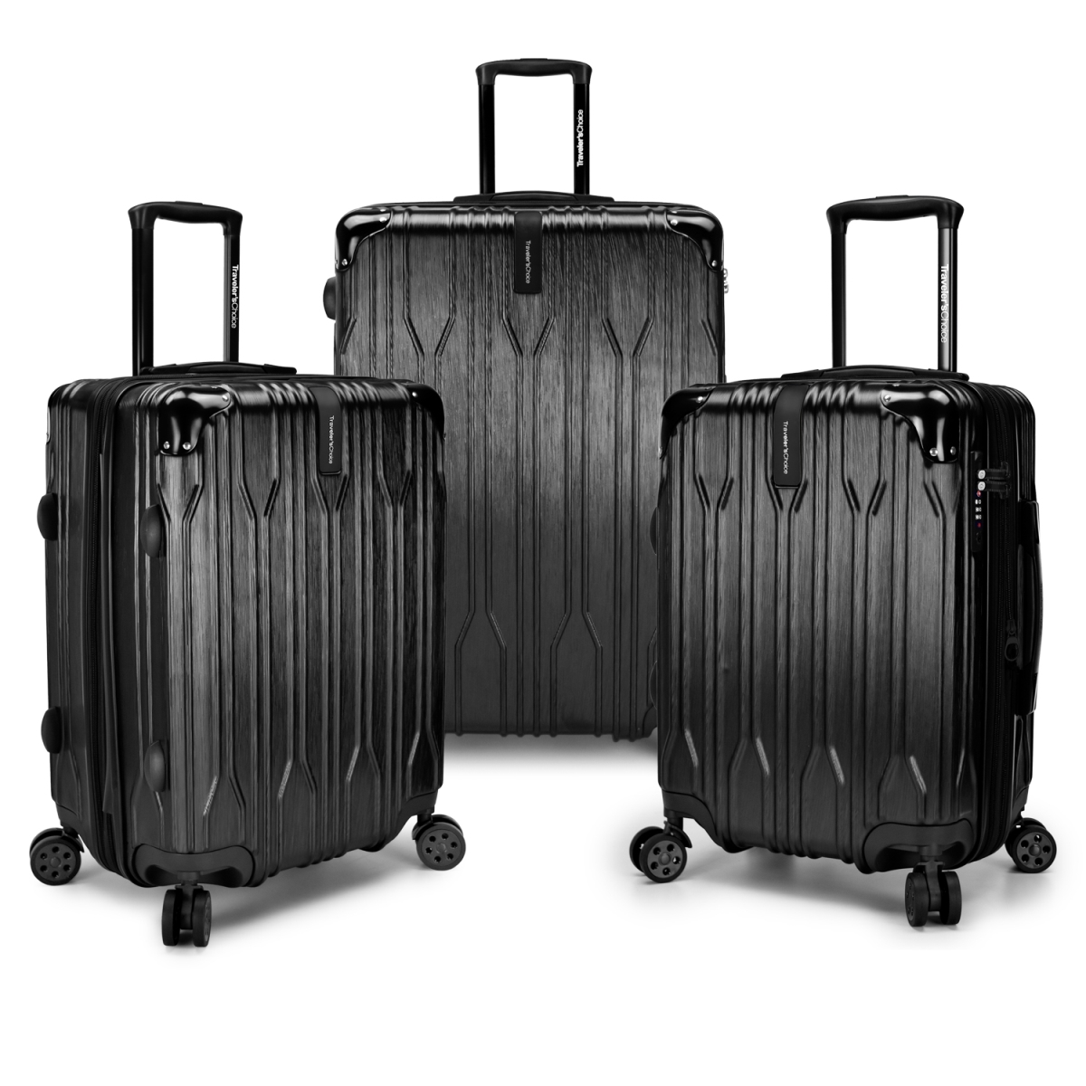 Travelers Choice Tc09035k Bell Weather Expandable 3 Piece Spinner Luggage Set, Black