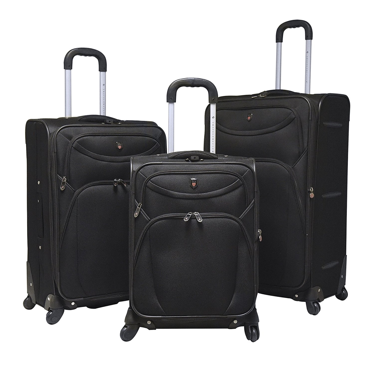 Eva-24703-001 D-luxe 3 Piece Softside Expandable Spinner Luggage Set, Black