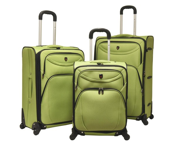 Eva-24703-340 D-luxe 3 Piece Softside Expandable Spinner Luggage Set, Green