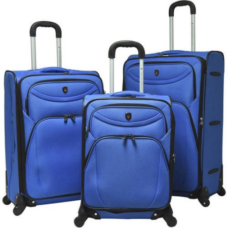 Eva-24703-410 D-luxe 3 Piece Softside Expandable Spinner Luggage Set, Blue