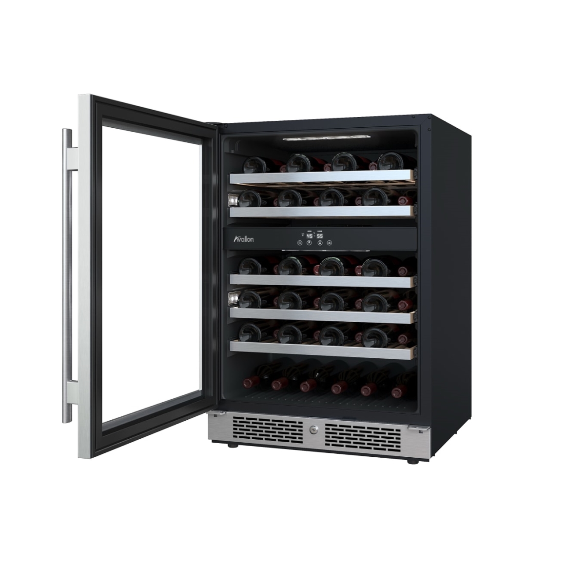 Picture of Avallon AWC242DZLH 24 in. Wide 45 Bottle Capacity Dual Zone Wine Cooler with Left Swing Door, Stainless Steel - Left Hinged
