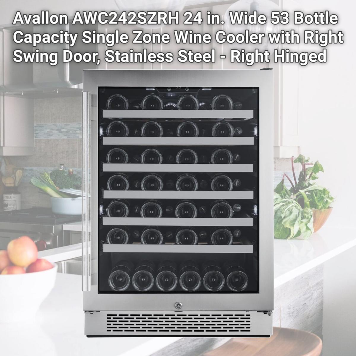 Picture of Avallon AWC242SZRH 24 in. Wide 53 Bottle Capacity Single Zone Wine Cooler with Right Swing Door, Stainless Steel - Right Hinged