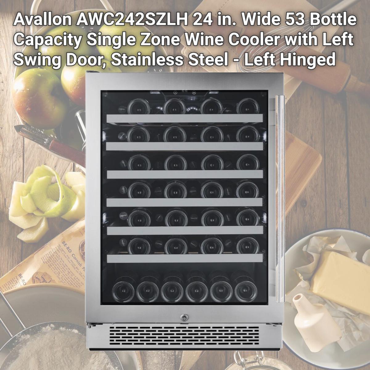 Picture of Avallon AWC242SZLH 24 in. Wide 53 Bottle Capacity Single Zone Wine Cooler with Left Swing Door, Stainless Steel - Left Hinged