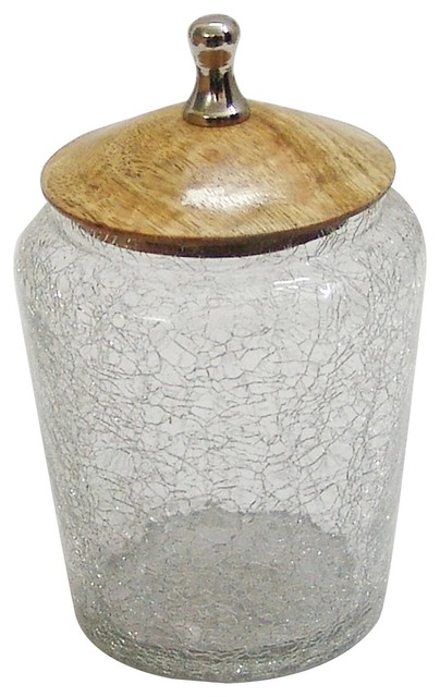 Gc-5407-l Crackle Glass Canister With Wooden Lid - Large