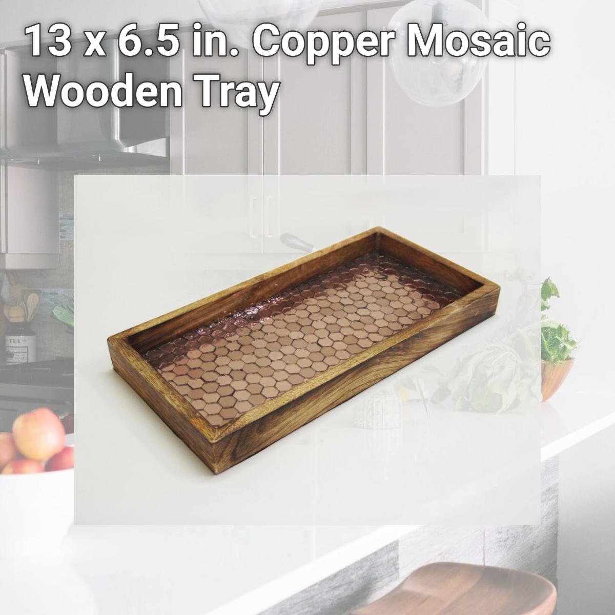 Picture of NuSteel TR-241L 13 x 6.5 in. Copper Mosaic Wooden Tray