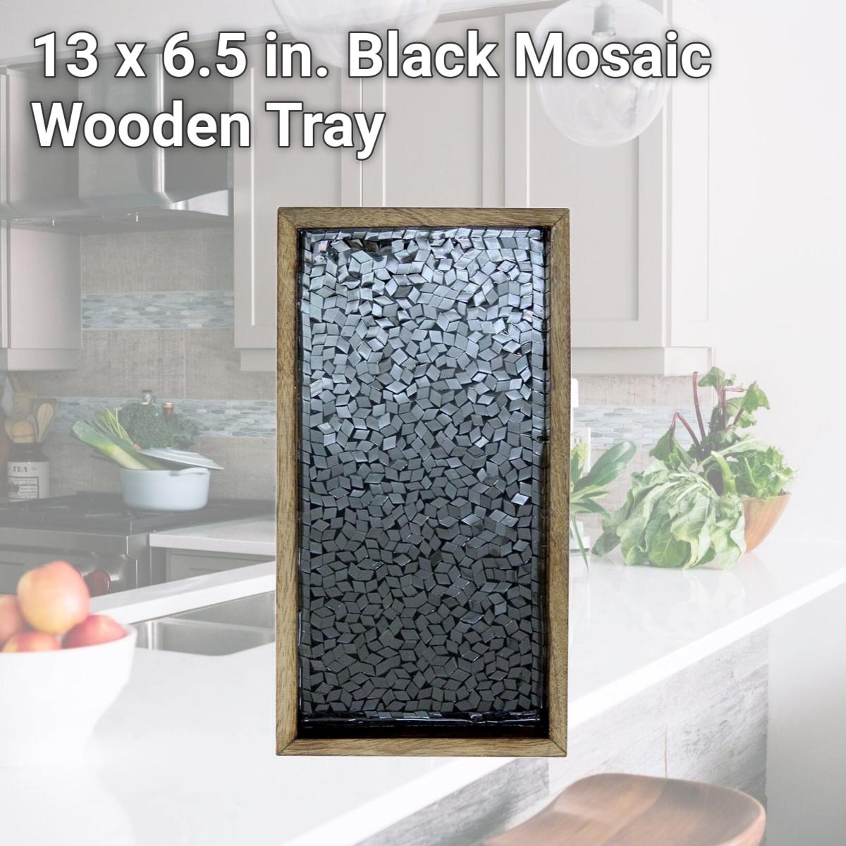 Picture of NuSteel TR-242L 13 x 6.5 in. Black Mosaic Wooden Tray