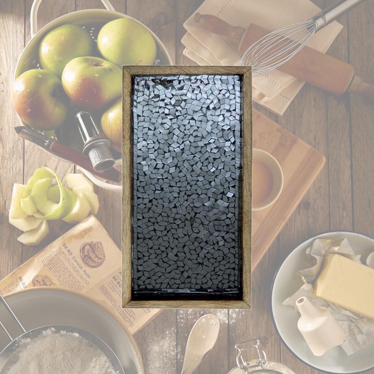 Picture of NuSteel TR-242L 13 x 6.5 in. Black Mosaic Wooden Tray