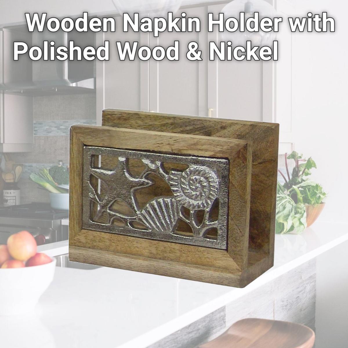 Picture of NuSteel TG-NP-01N Wooden Napkin Holder with Polished Wood & Nickel