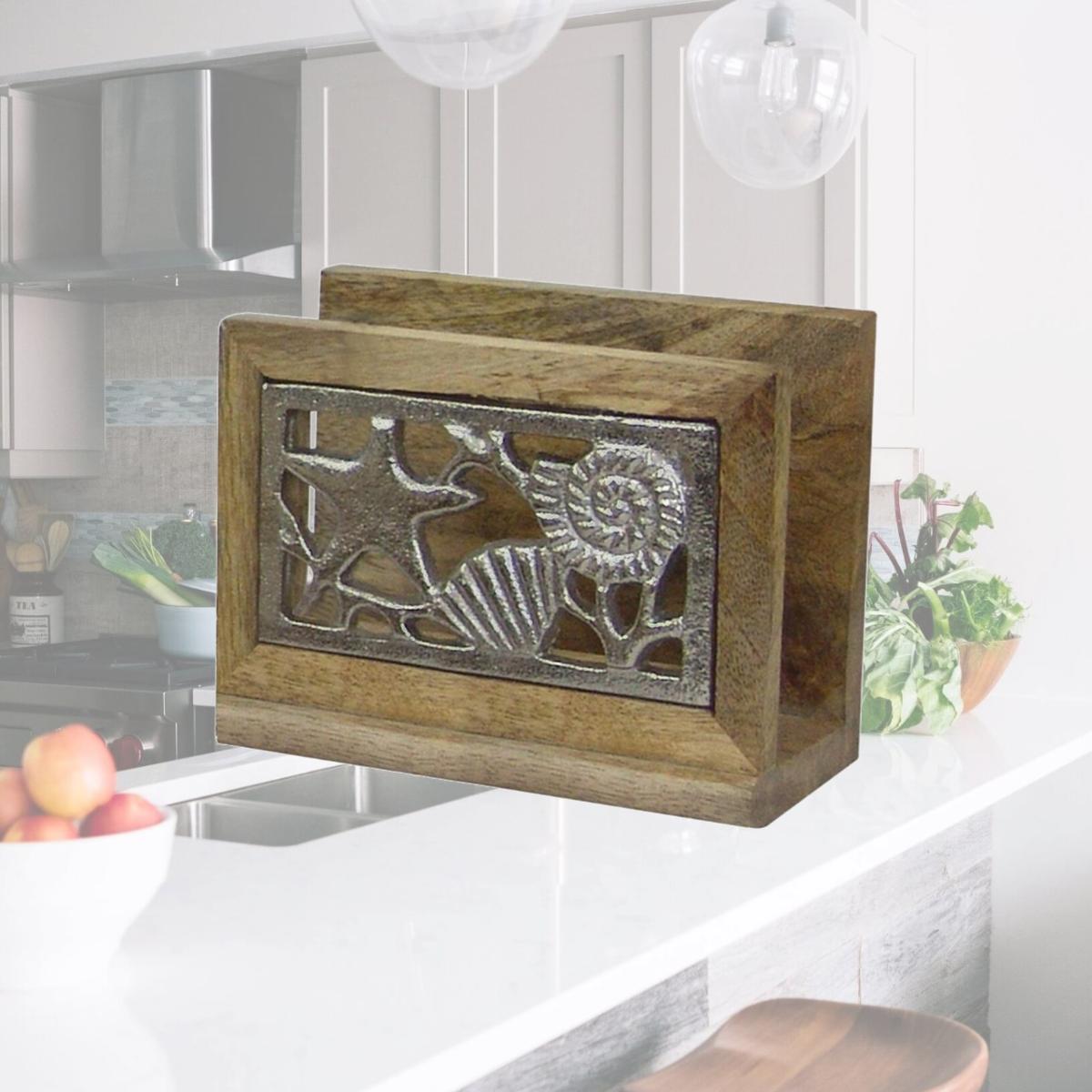 Picture of NuSteel TG-NP-01N Wooden Napkin Holder with Polished Wood & Nickel