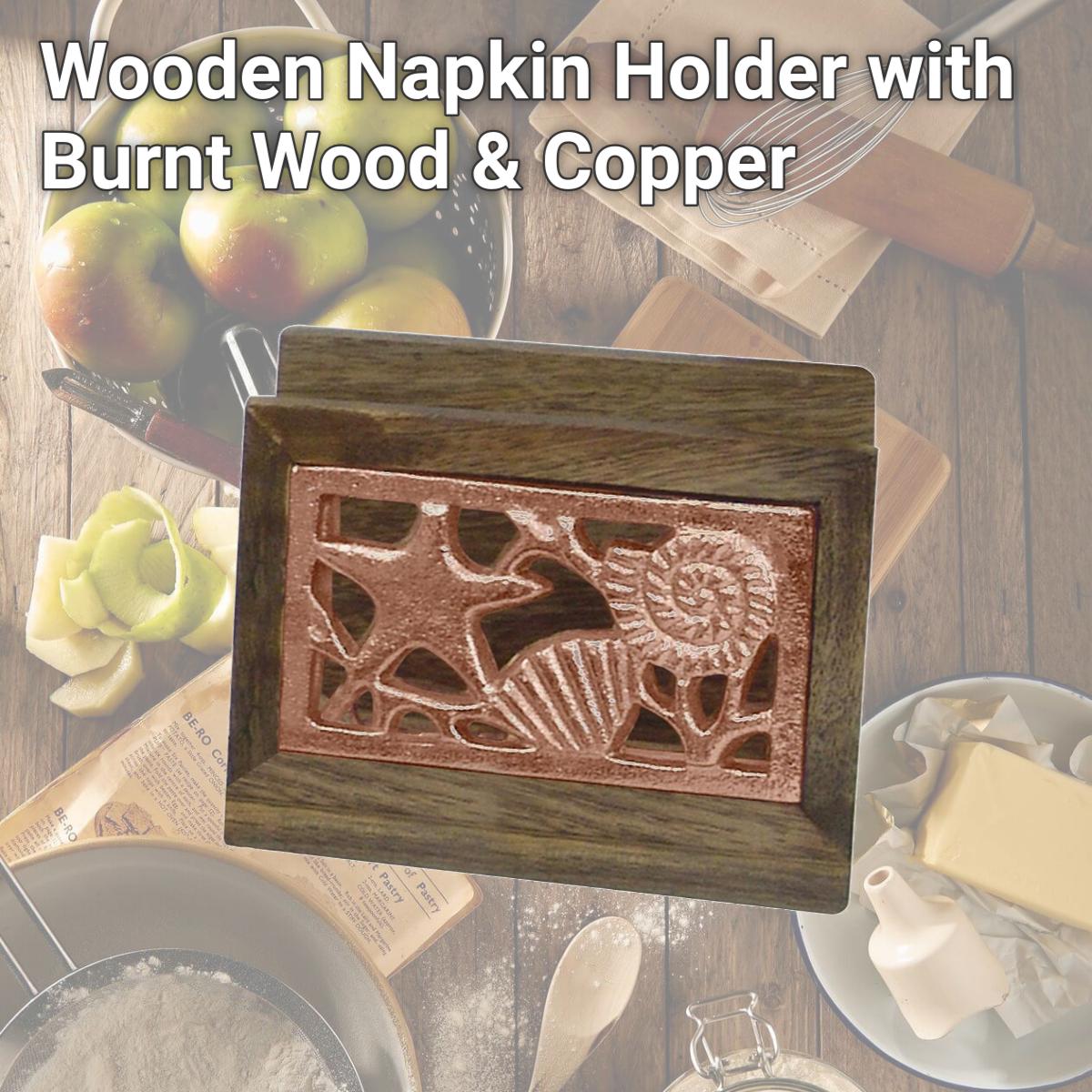 Picture of NuSteel TG-NP-01C Wooden Napkin Holder with Burnt Wood & Copper