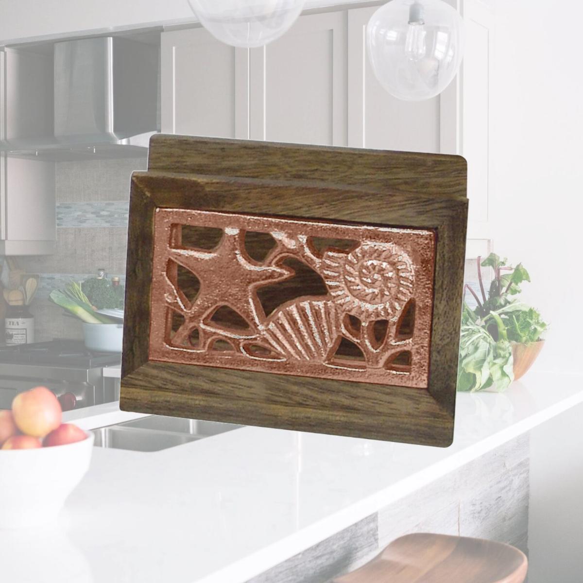 Picture of NuSteel TG-NP-01C Wooden Napkin Holder with Burnt Wood & Copper