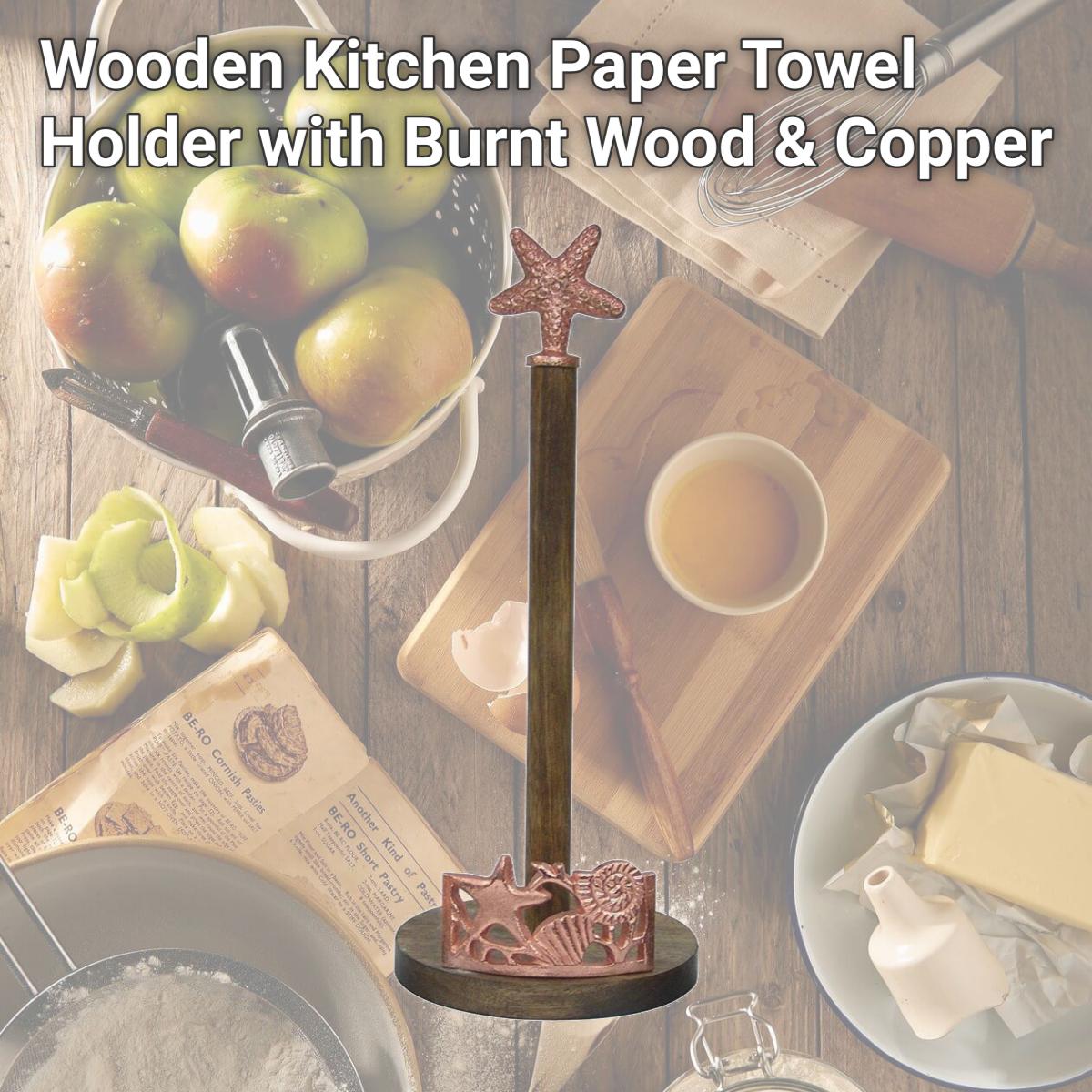 Picture of NuSteel TG-KPTH-01C Wooden Kitchen Paper Towel Holder with Burnt Wood & Copper