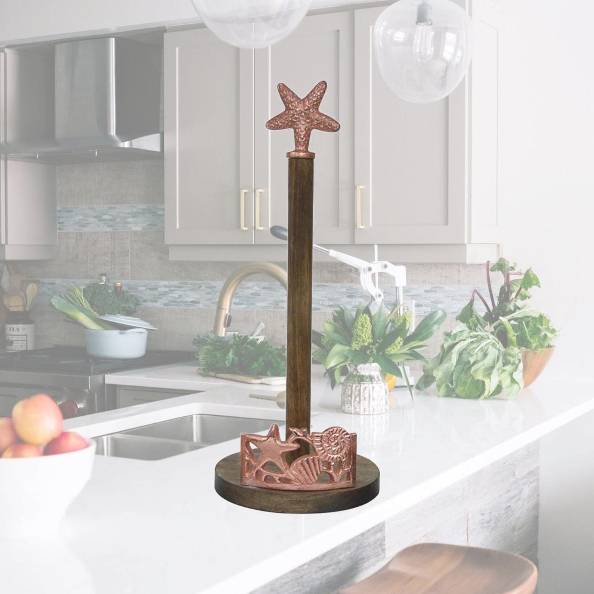 Picture of NuSteel TG-KPTH-01C Wooden Kitchen Paper Towel Holder with Burnt Wood & Copper