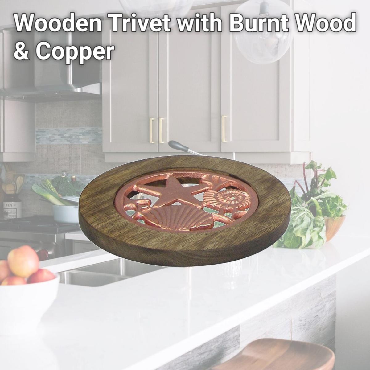 Picture of NuSteel TG-TRI-01C Wooden Trivet with Burnt Wood & Copper