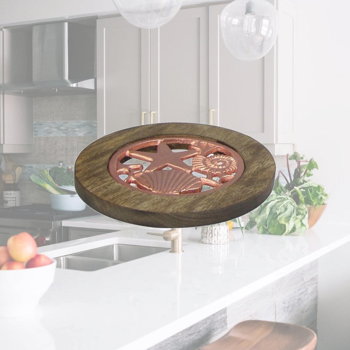Picture of NuSteel TG-TRI-01C Wooden Trivet with Burnt Wood & Copper