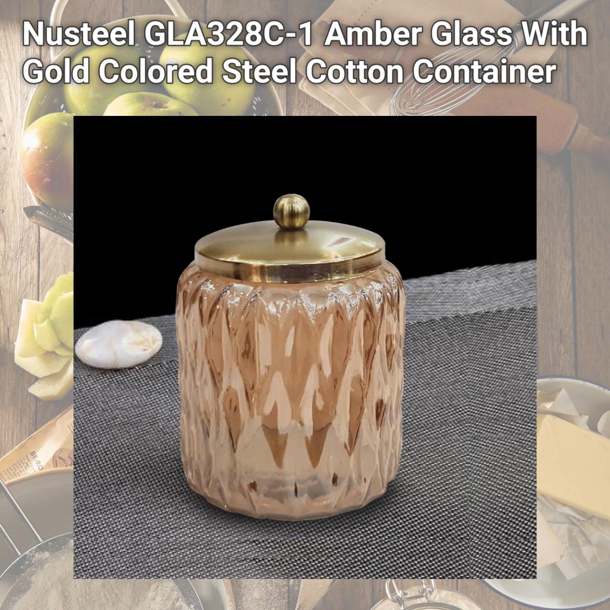 Picture of Nusteel GLA328C-1 Amber Glass With Gold Colored Steel Cotton Container