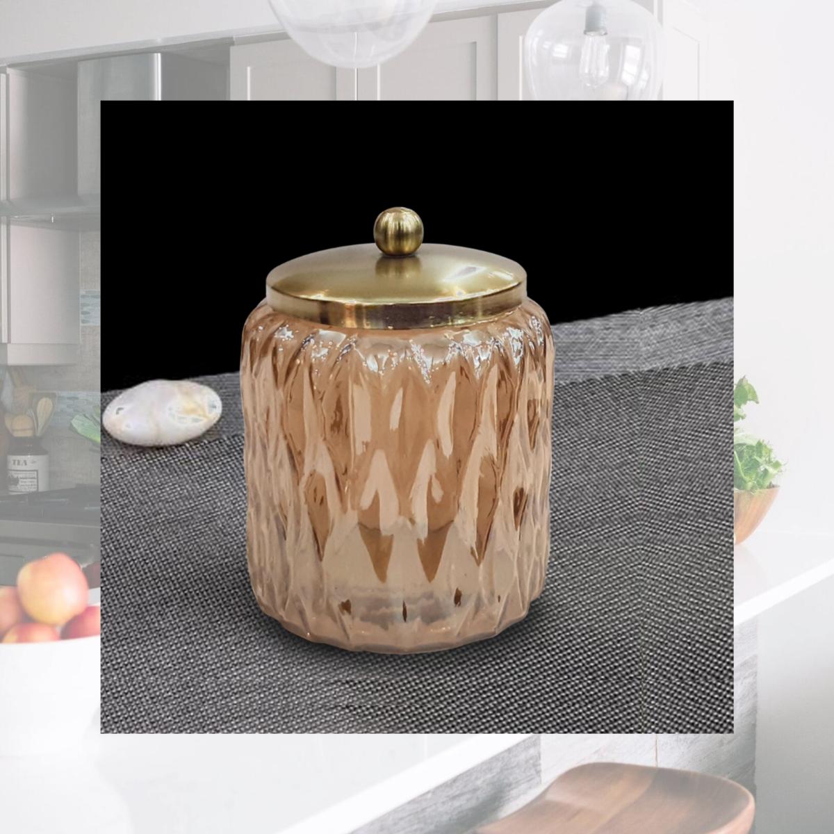 Picture of Nusteel GLA328C-1 Amber Glass With Gold Colored Steel Cotton Container