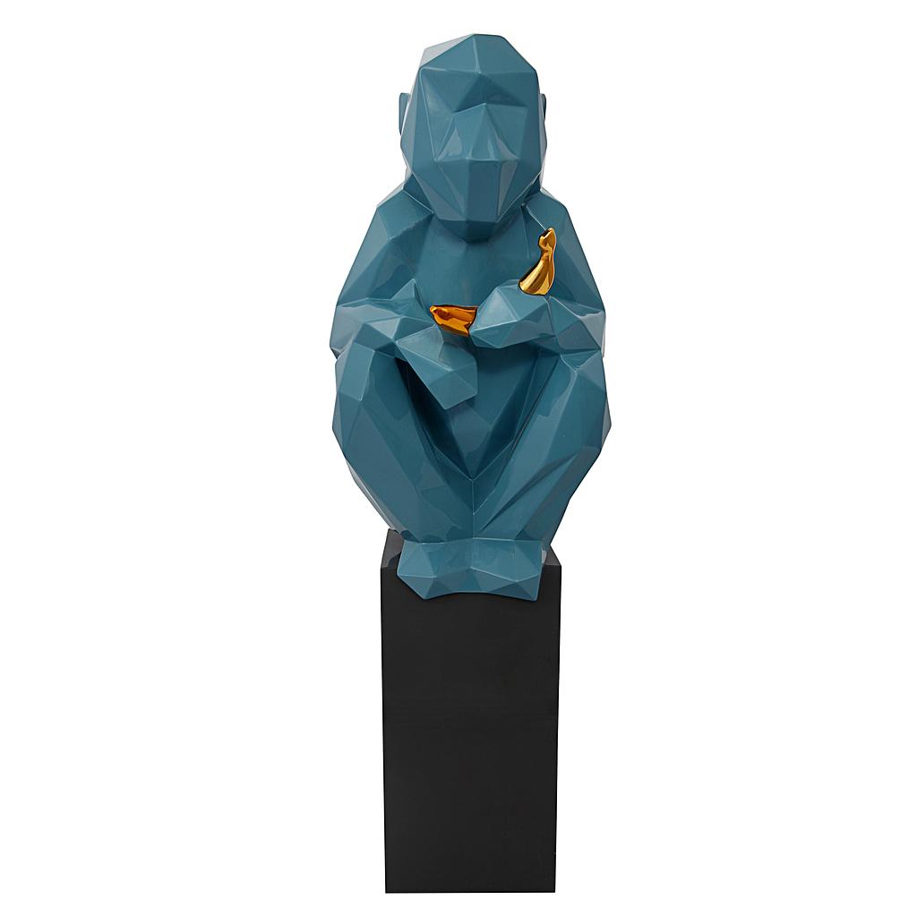 Tov-c6601 Monkey With Banana Large Sculpture, Blue & Gold