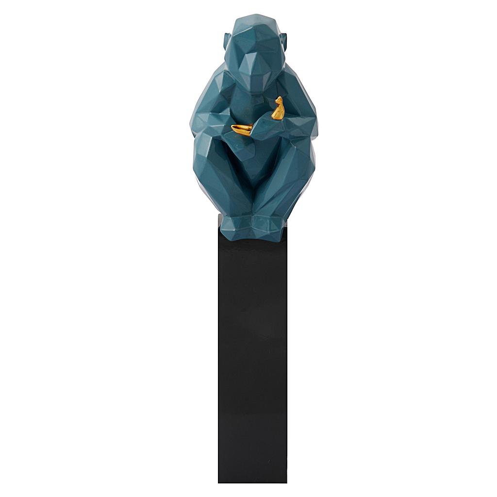 Tov-c6604 Monkey With Banana Sculpture, Blue & Gold