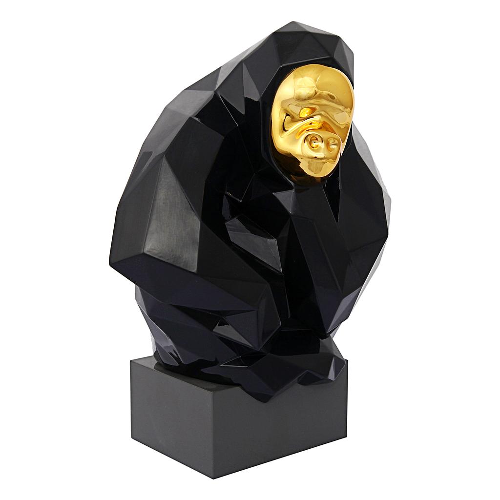 Tov-c6609 Pondering Ape Large Sculpture, Black & Gold