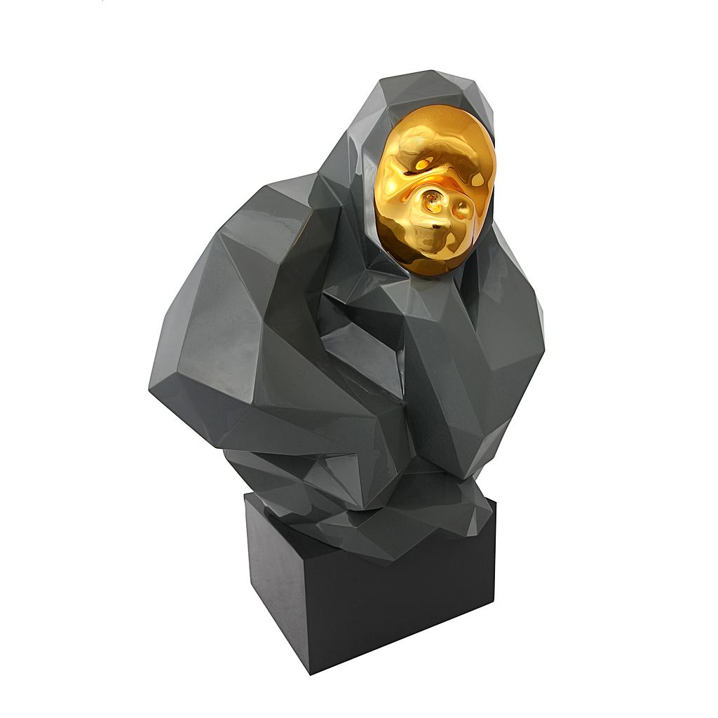 Tov-c6610 Pondering Ape Sculpture, Grey & Gold