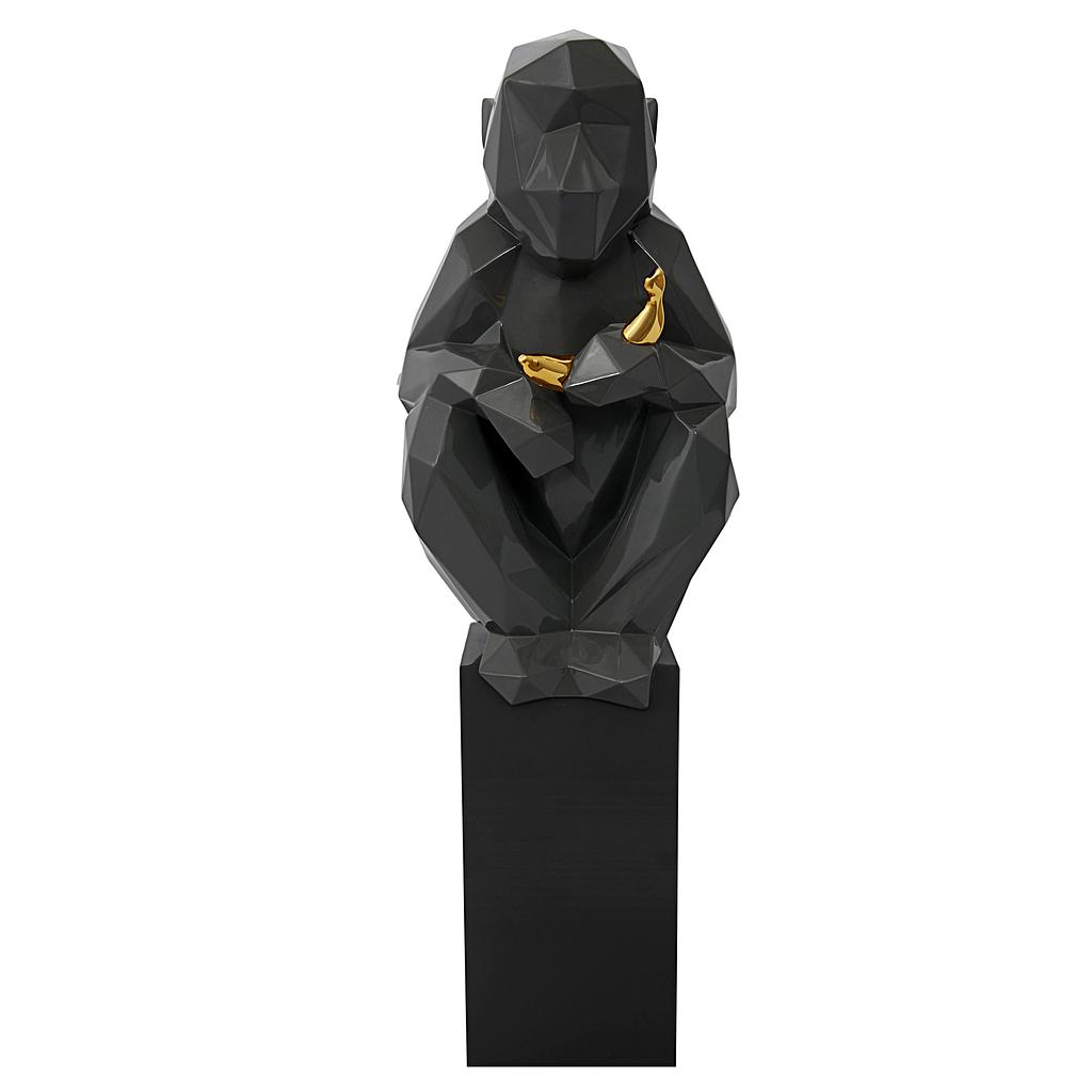 Tov-c6600 Monkey With Banana Large Sculpture, Grey & Gold