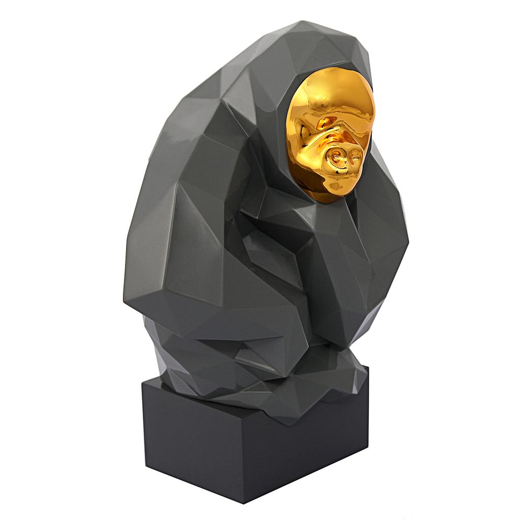 Tov-c6606 Pondering Ape Large Sculpture, Grey & Gold