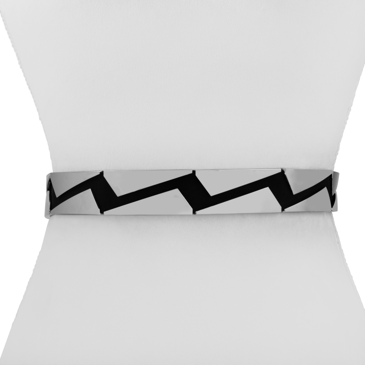 Aj12sil Womens Designer Metal Zig Zag Stretch Belt, Silver On Black - Small & Medium