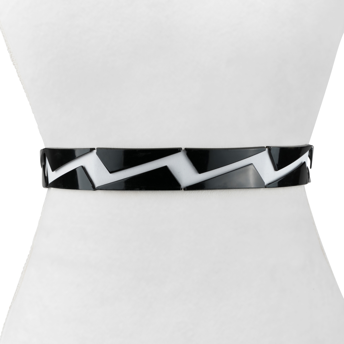 Aj12bw Womens Designer Metal Zig Zag Stretch Belt, Black On White - Small & Medium