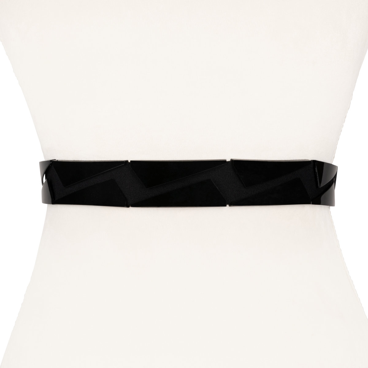 Aj12bb Womens Designer Metal Zig Zag Stretch Belt, Black On Black - Small & Medium