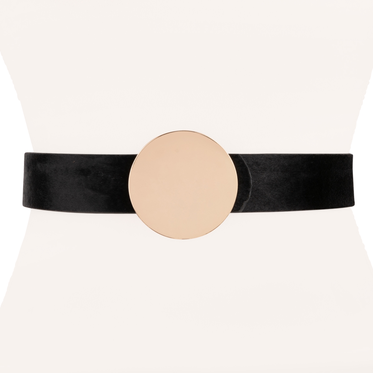 Wj05blk Womens Designer Horsehair With Gold Round Buckle Belt, Black - Medium & Extra Large